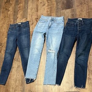 Madewell Women's Jeans set of 3 - perfect vintage, skinny high rise, 9” and 10”